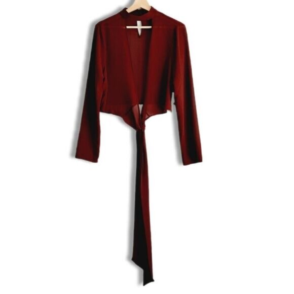 TOBI Wrap Tie Crop Top Semi-Sheer Lightweight Triangle Cut-Out Blouse Sz L - Picture 3 of 16